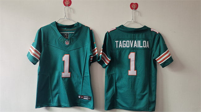Women's Aqua Miami Dolphins #1 Tua Tagovailoa F.U.S.E Vapor Untouchable Stitched Jersey(Run Small)