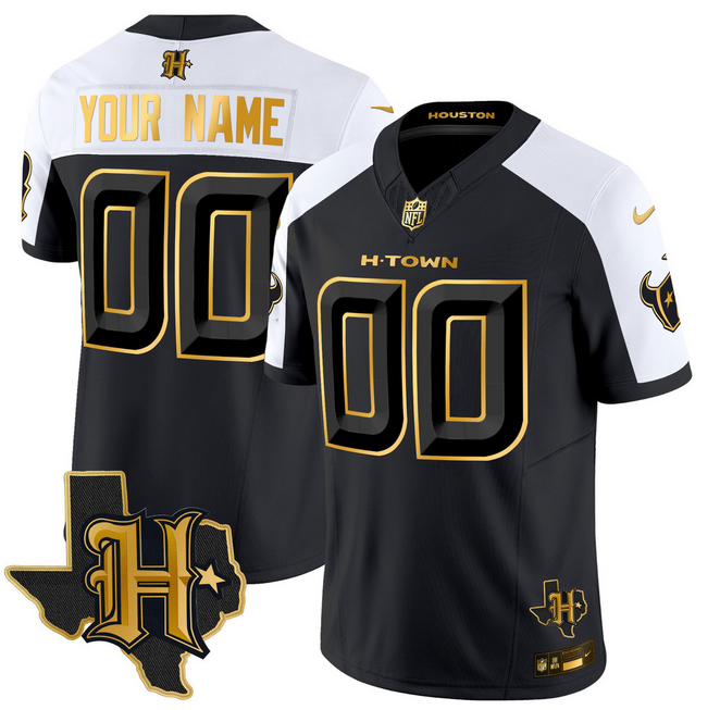 Youth Black/Gold Houston Texans Active Player Custom 2024 Texas Patch Vapor Limited All Stitched Jersey
