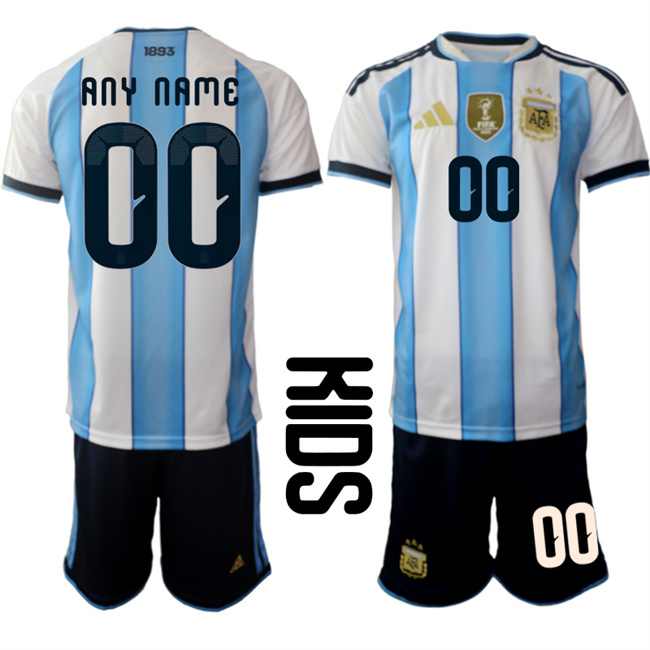 Youth White/Blue Argentina Custom 2025-26 Home Soccer Jersey Suit