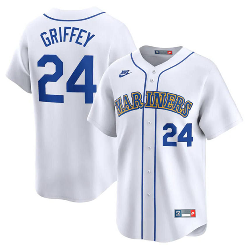Youth White Seattle Mariners #24 Ken Griffey Jr. Throwback Cooperstown Limited Stitched jersey