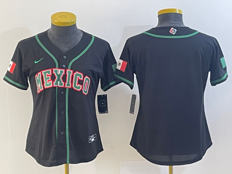 Youth Black Mexico Baseball Blank 2023 World Baseball Classic Stitched Jersey