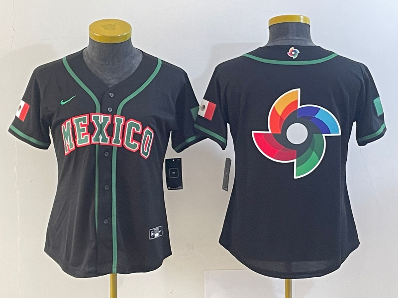 Youth Black Mexico Baseball Blank 2023 World Baseball Classic Big Logo In Back Stitched Jersey
