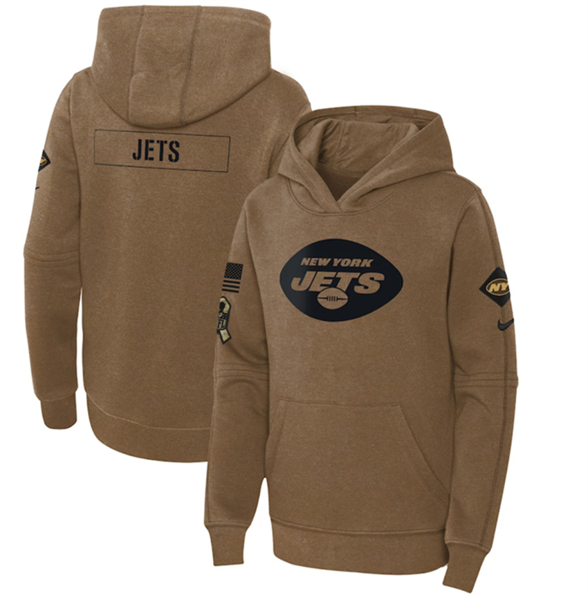 Youth Brown New York Jets 2023 Salute to Service Pullover Hoodie