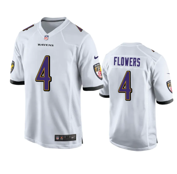 Youth White Baltimore Ravens #4 Zay Flowers Stitched Game Jersey