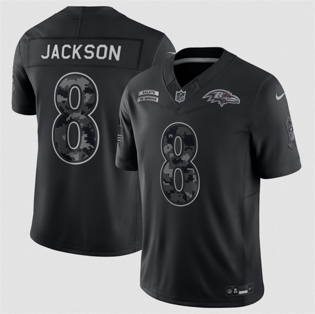 Youth Black Baltimore Ravens #8 Lamar Jackson 2026 Salute to Service Limited Stitched Football Jersey(Run Small)