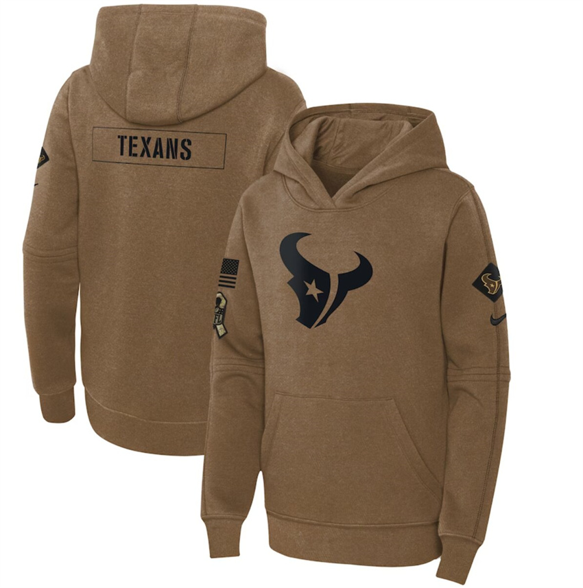 Youth Brown Houston Texans 2023 Salute to Service Pullover Hoodie