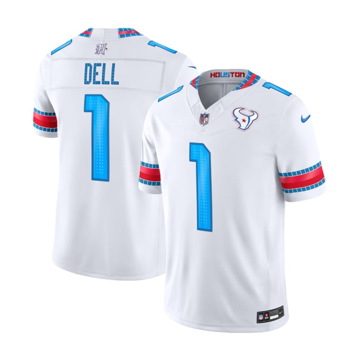 Youth White Houston Texans #1 Tank Dell 2026 F.U.S.E. 'HOUSTON/US' Rivalries Collection Limited Stitched Football Jersey