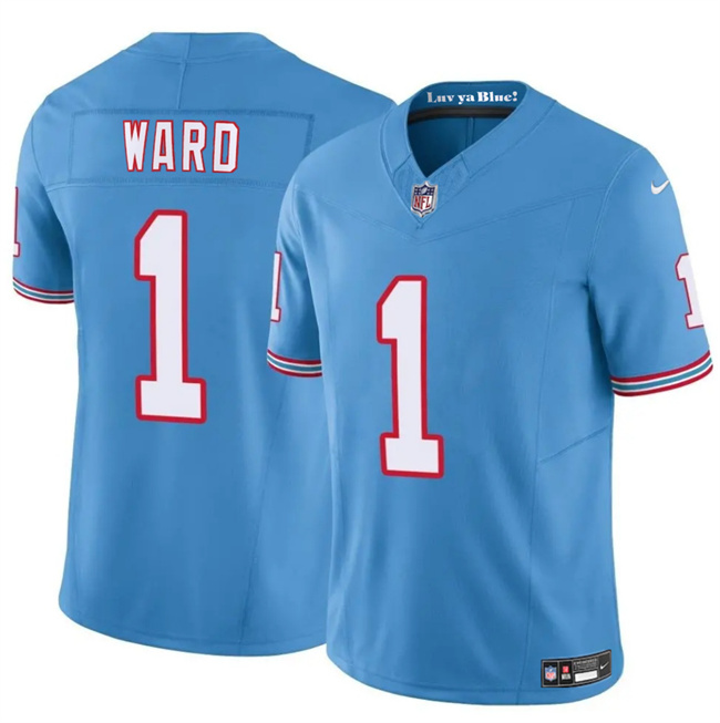 Youth Blue Tennessee Titans #1 Cameron Ward 2025 Draft F.U.S.E. Throwback Vapor Limited Stitched Football Jersey