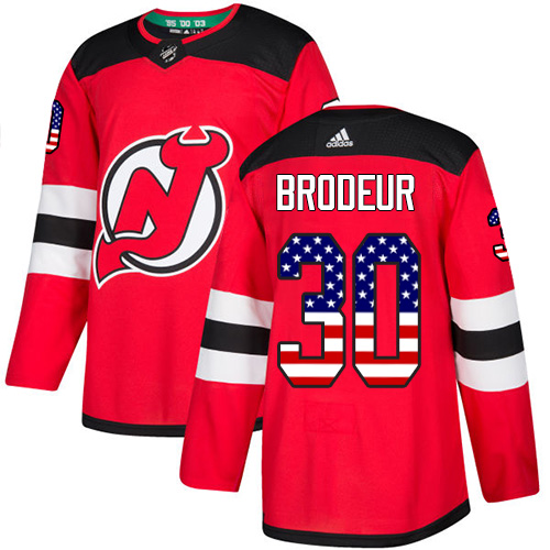 Adidas Devils #30 Martin Brodeur Red Home Authentic USA Flag Stitched Youth NHL Jersey