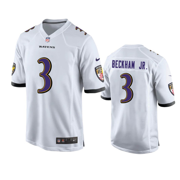 Youth White Baltimore Ravens #3 Odell Beckham Jr. Stitched Game Jersey