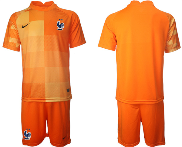 Men's Orange France Goalkeeper 2022 FIFA World Cup Home Soccer Jersey Suit