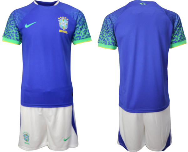 Men's Blue Brazil Blank 2022 FIFA World Cup Away Soccer Jersey Suit
