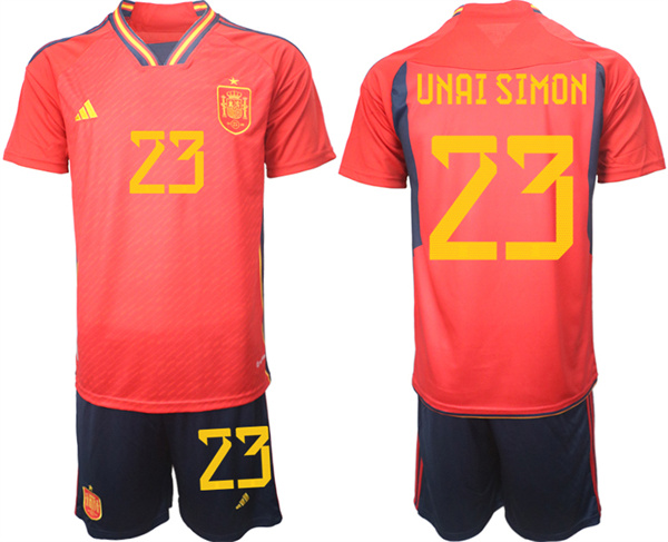 Men's Red Spain #23 Unai Simón Home Soccer Jersey Suit