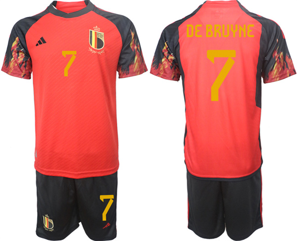 Men's Red Belgium #7 De Bruyne 2022 FIFA World Cup Home Soccer Jersey Suit