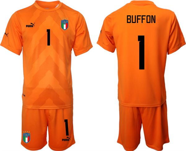 Men's Orange Italy #1 Buffon Goalkeeper Soccer Jersey Suit