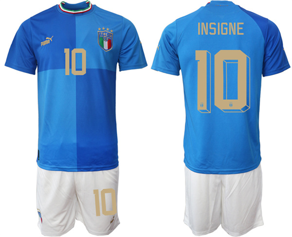 Men's Blue Italy #10 Insigne Home Soccer Jersey Suit