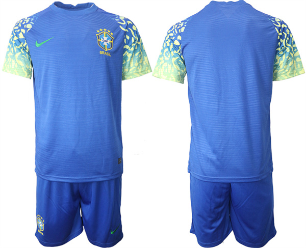 Men's Blue Brazil Blank 2022 FIFA World Cup Away Soccer Jersey Suit